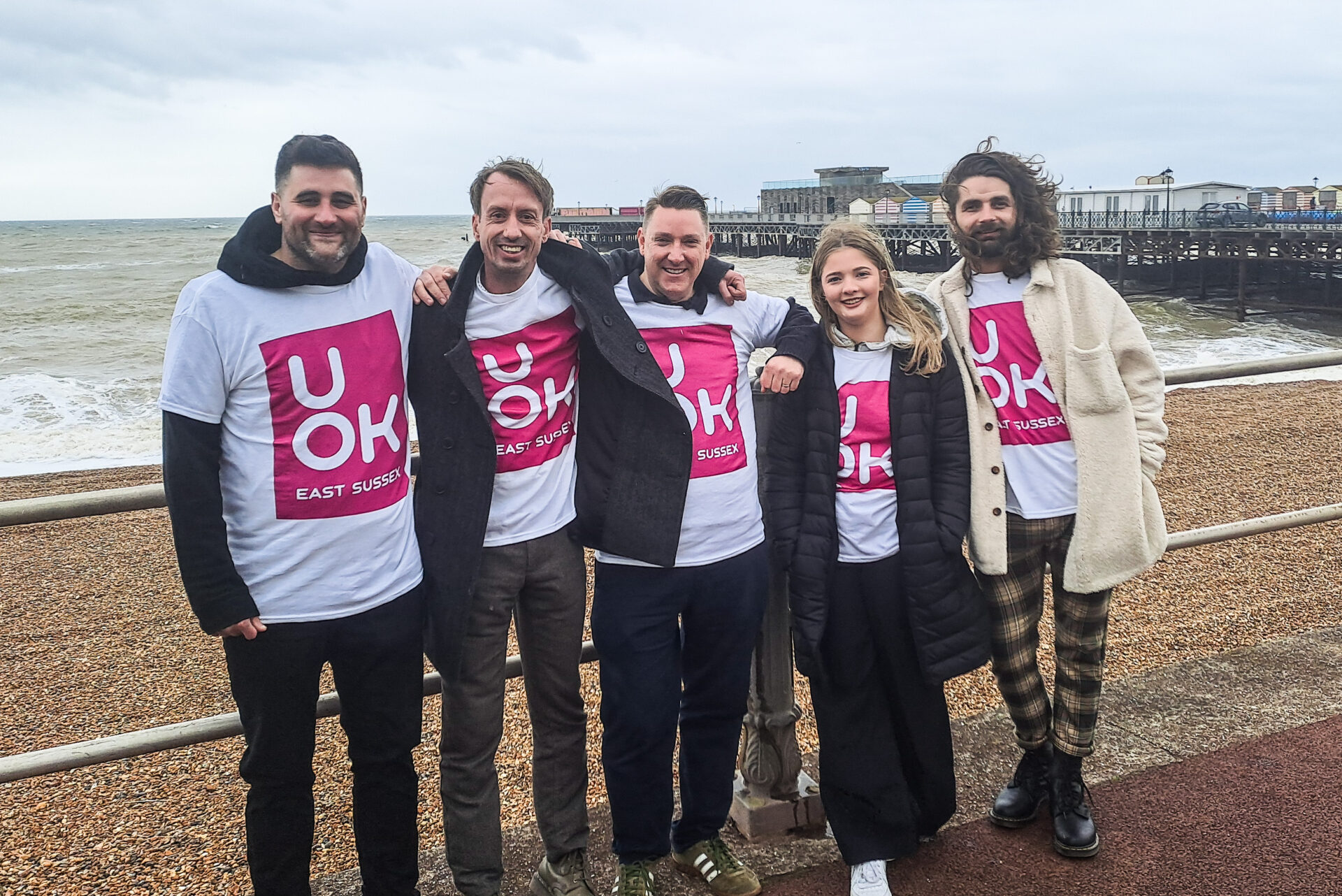 Southdown Mental Health Support Coordinators celebrate launch of UOK East Sussex on Hastings seafront.