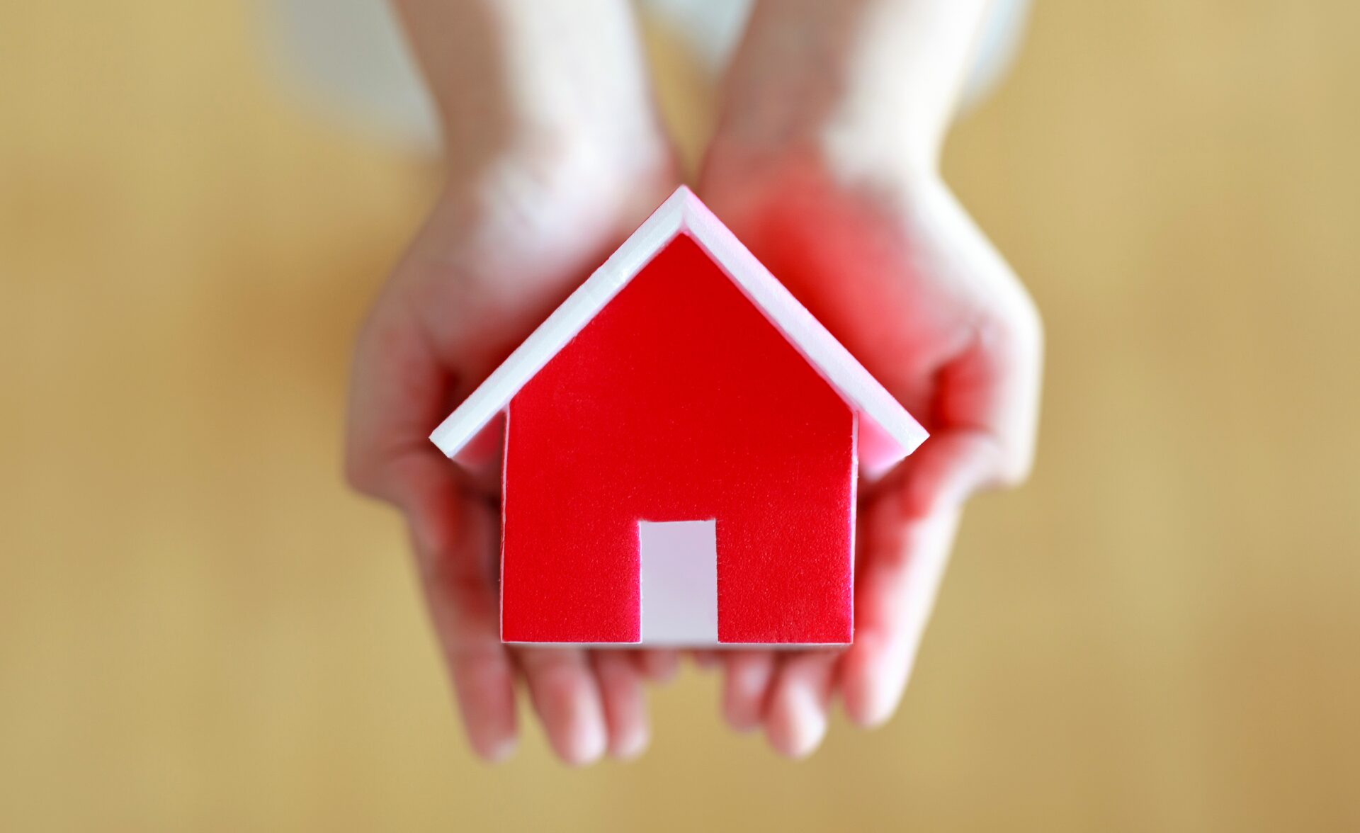 hands joined together, holding a house miniature, signifying safety, belongingness and ownership. It speaks to the Starts at home day which stresses how wellbeing starts at home.