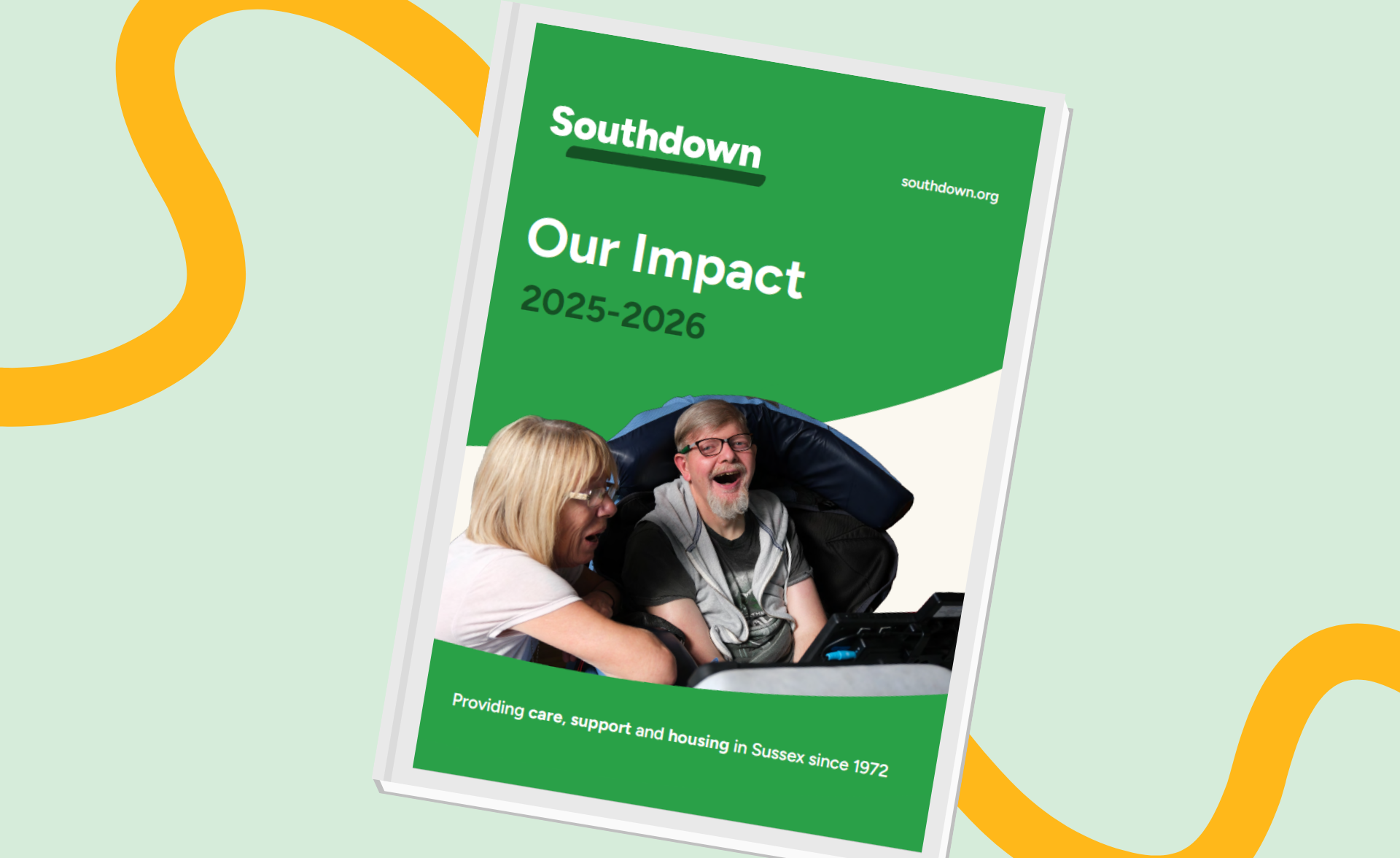 Cover image of Southdown's impact report 2025-26 against light green background.